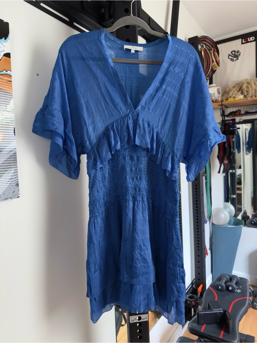 IRO Blue Ruffled V-Neck Tunic